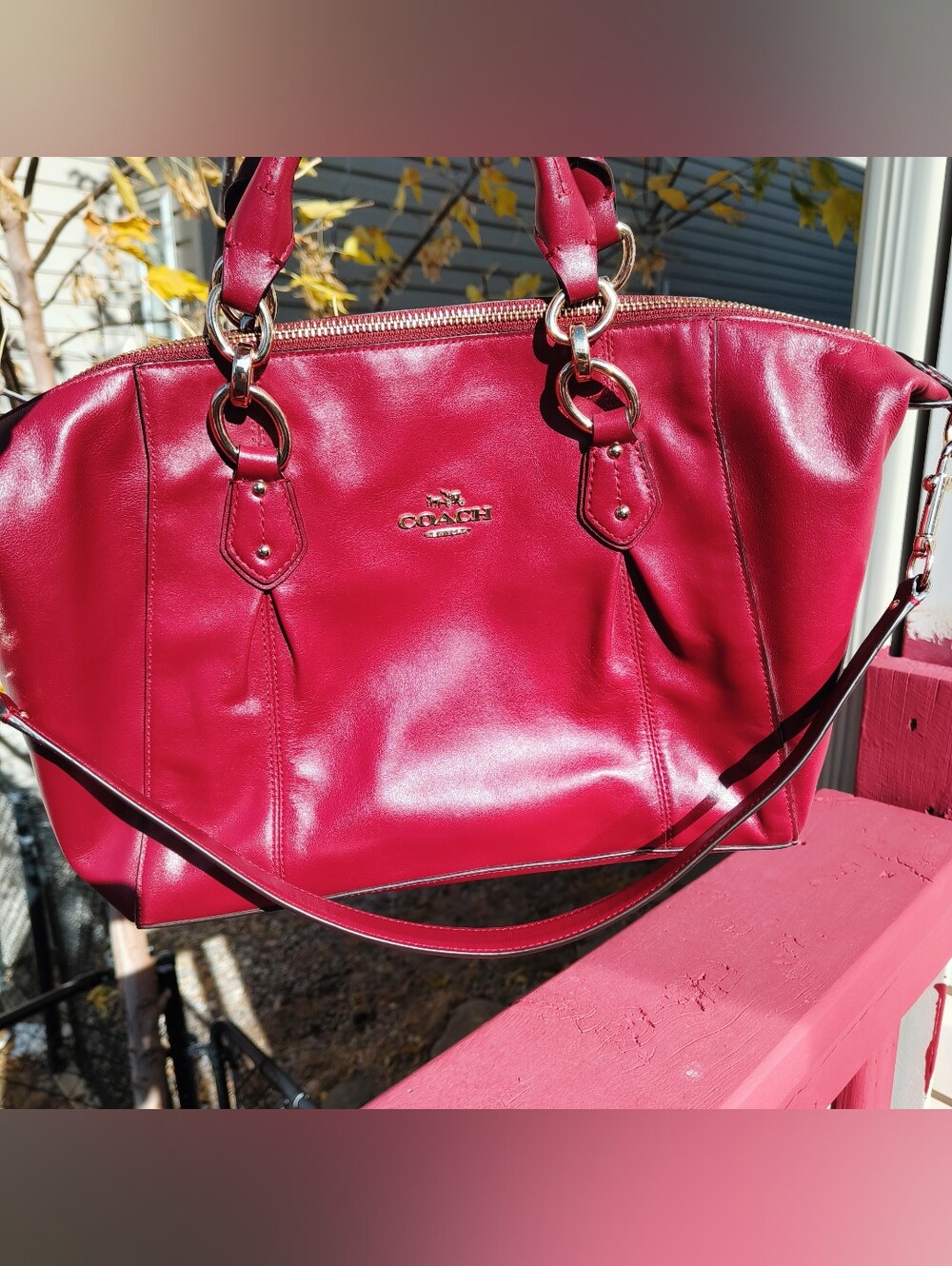 Brand New Coach Medium Borough Bag Red Leather Satchel With Strap